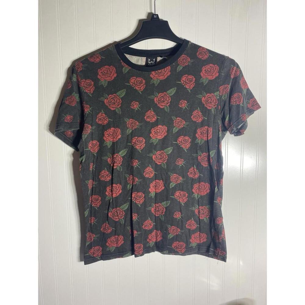 vintage WXYZ Vintage Small T-Shirt Black Flowers Roses Y2K